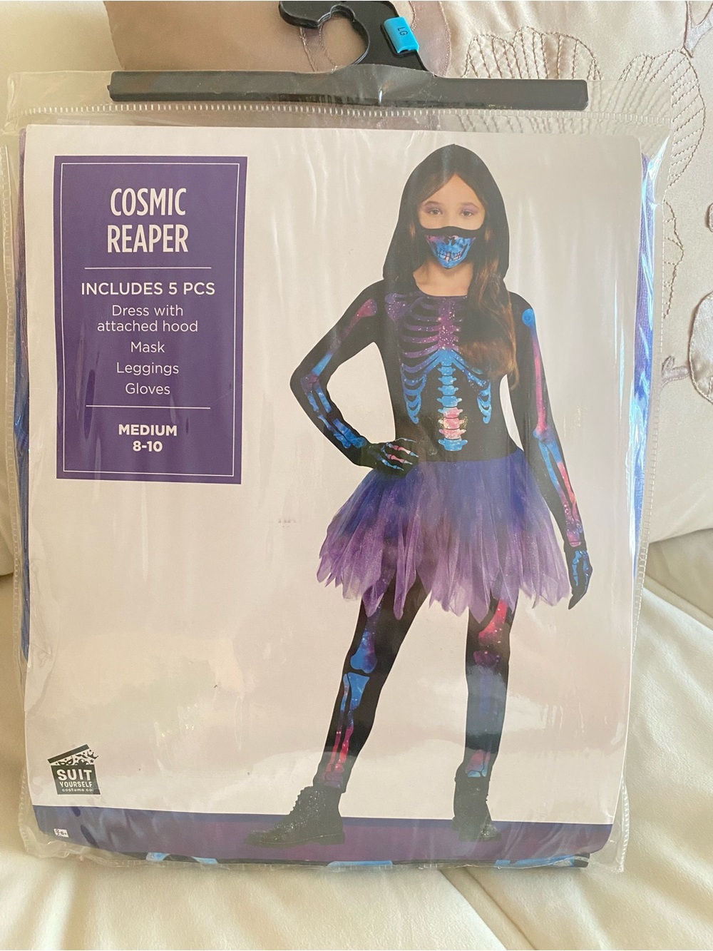 NWT Girls Purple Skeleton Costume with Mask (Medium) 8-10